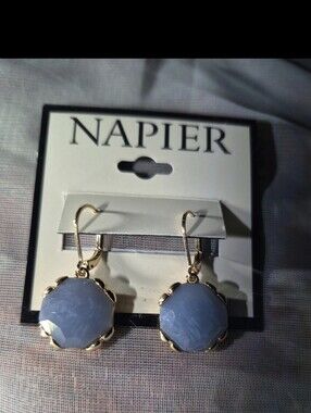 Napier Gold-Tone Faceted Drop Earrings Pierced New